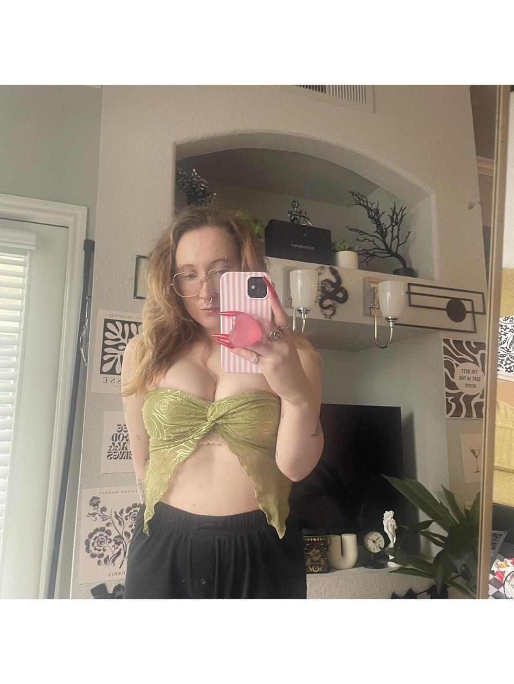 SHEIN Metallic Green Ruffled Crop Top, Size S